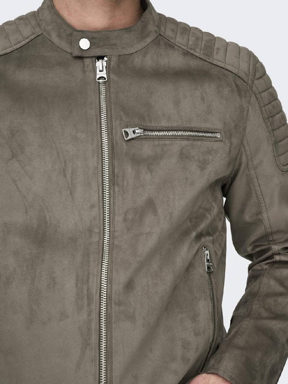 Only & Sons ONSGUS FAUX SUEDE RACER JACKET (Falcon) Bis zu 60% Rabatt