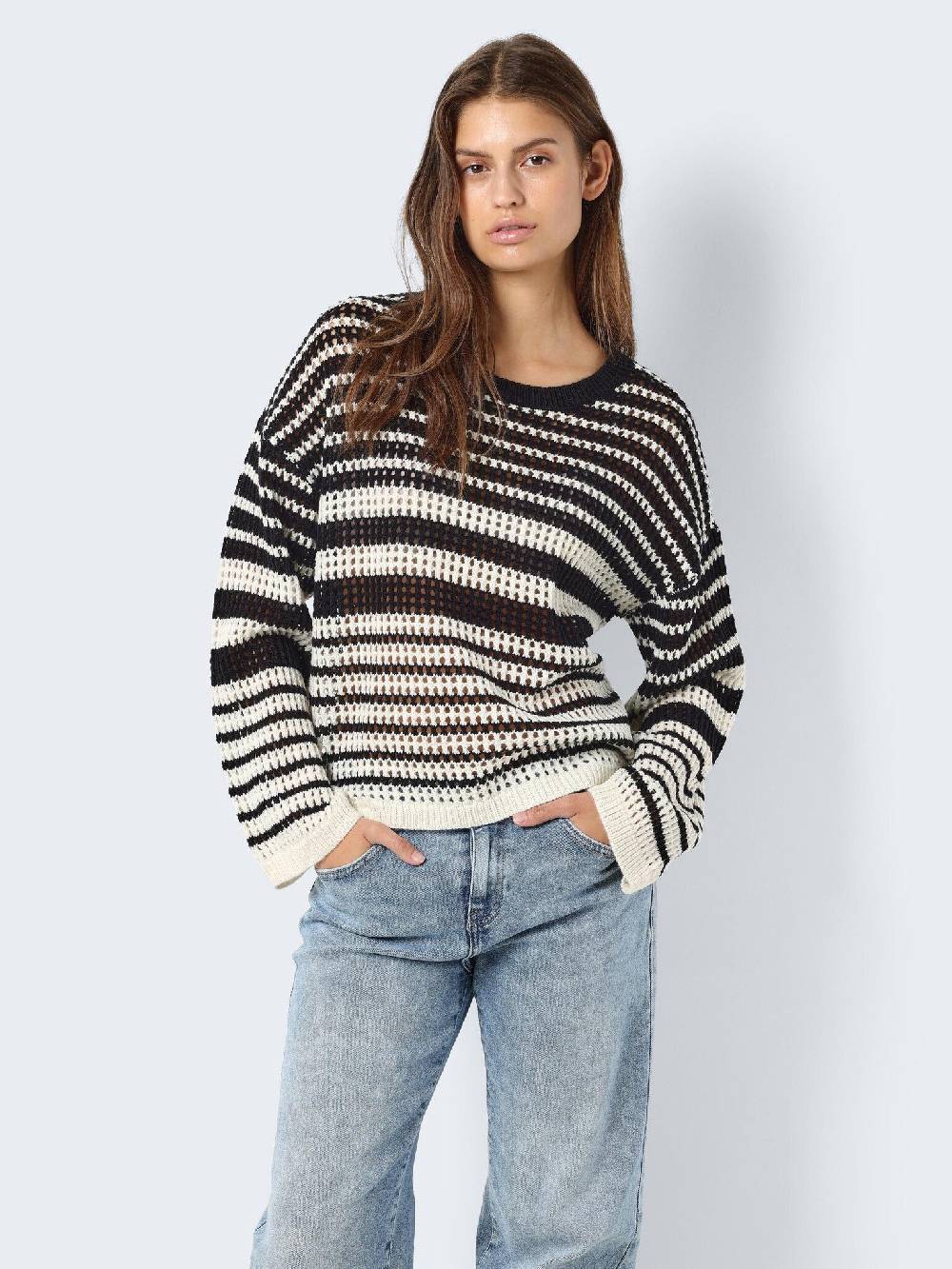 NOISY MAY NMJOLA L/S O-NECK KNT DD EGGNOG/BLACK Fabrik Onlineshop