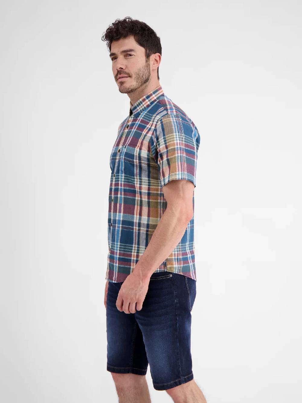 Lerros 2442011 GERUIT OVERHEMD KATOEN-LINNENMIX (448 STORM BLUE) Limitierter Zeitrabatt
