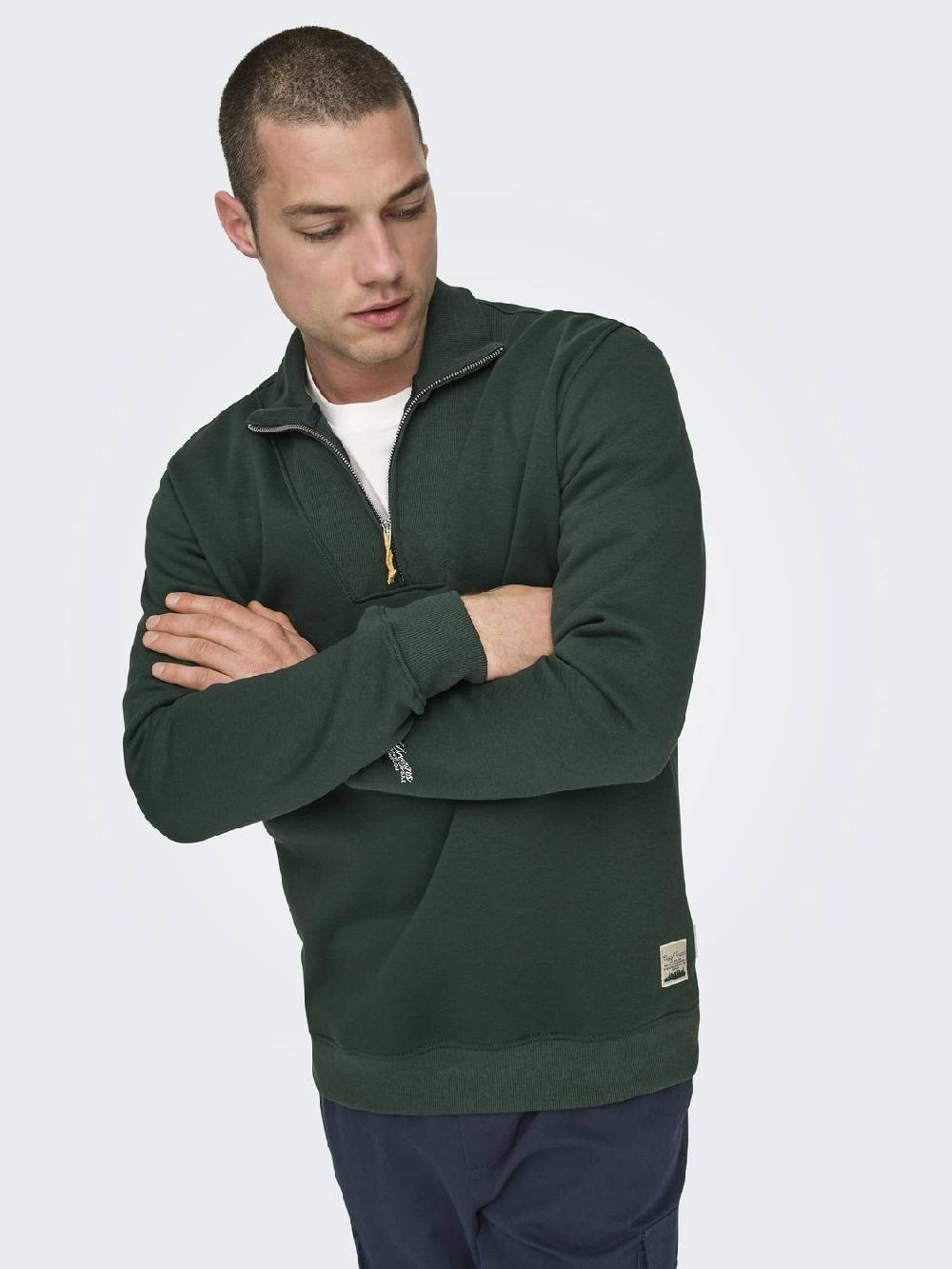 Only & Sons ONSRILEY REG 1/4 ZIP HIGH NECK SWT VD DARKEST SPRUCE Großer Ausverkauf