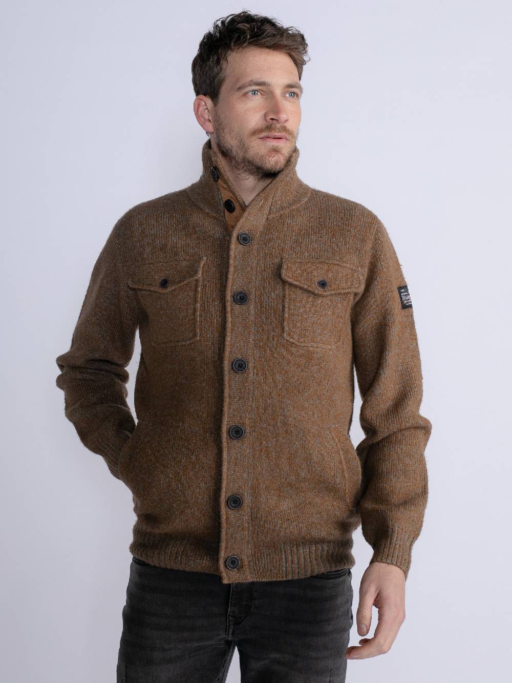 Petrol M-3030-Kwc218 - Men Knitwear Collar Cardigan (7060 Grey Truffle) Versandkostenfrei