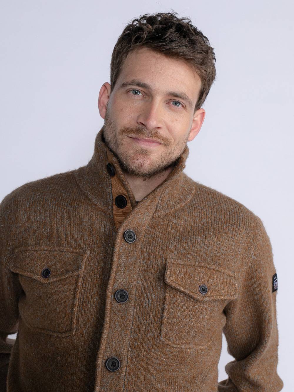 Petrol M-3030-Kwc218 - Men Knitwear Collar Cardigan (7060 Grey Truffle) Versandkostenfrei