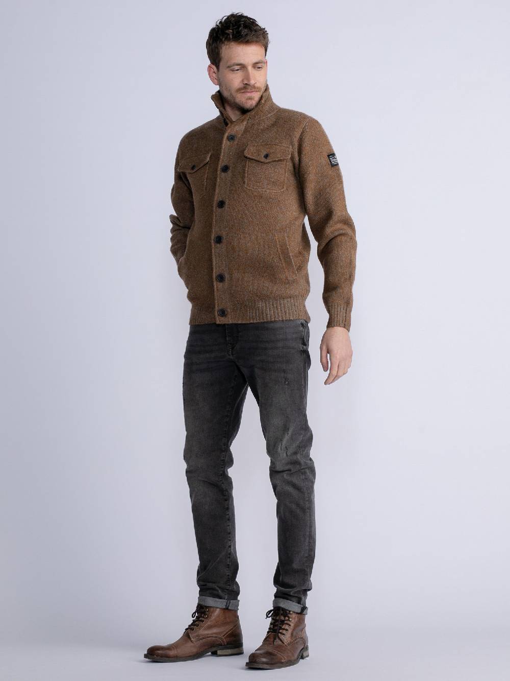 Petrol M-3030-Kwc218 - Men Knitwear Collar Cardigan (7060 Grey Truffle) Versandkostenfrei