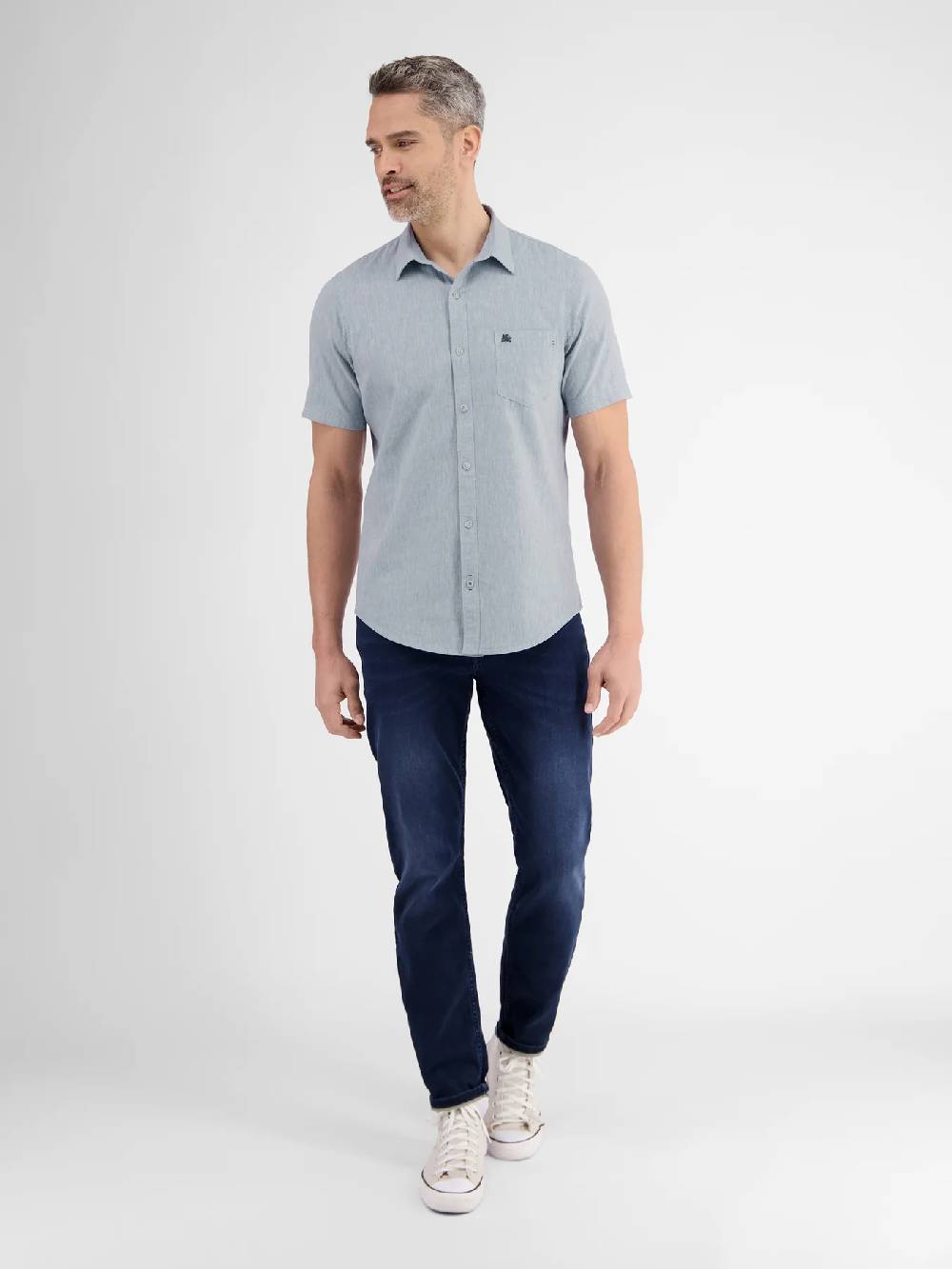 Lerros 2442010 CASUAL KATOENEN LINNEN OVERHEMD (440 MID STORM BLUE) Saisonale Angebote
