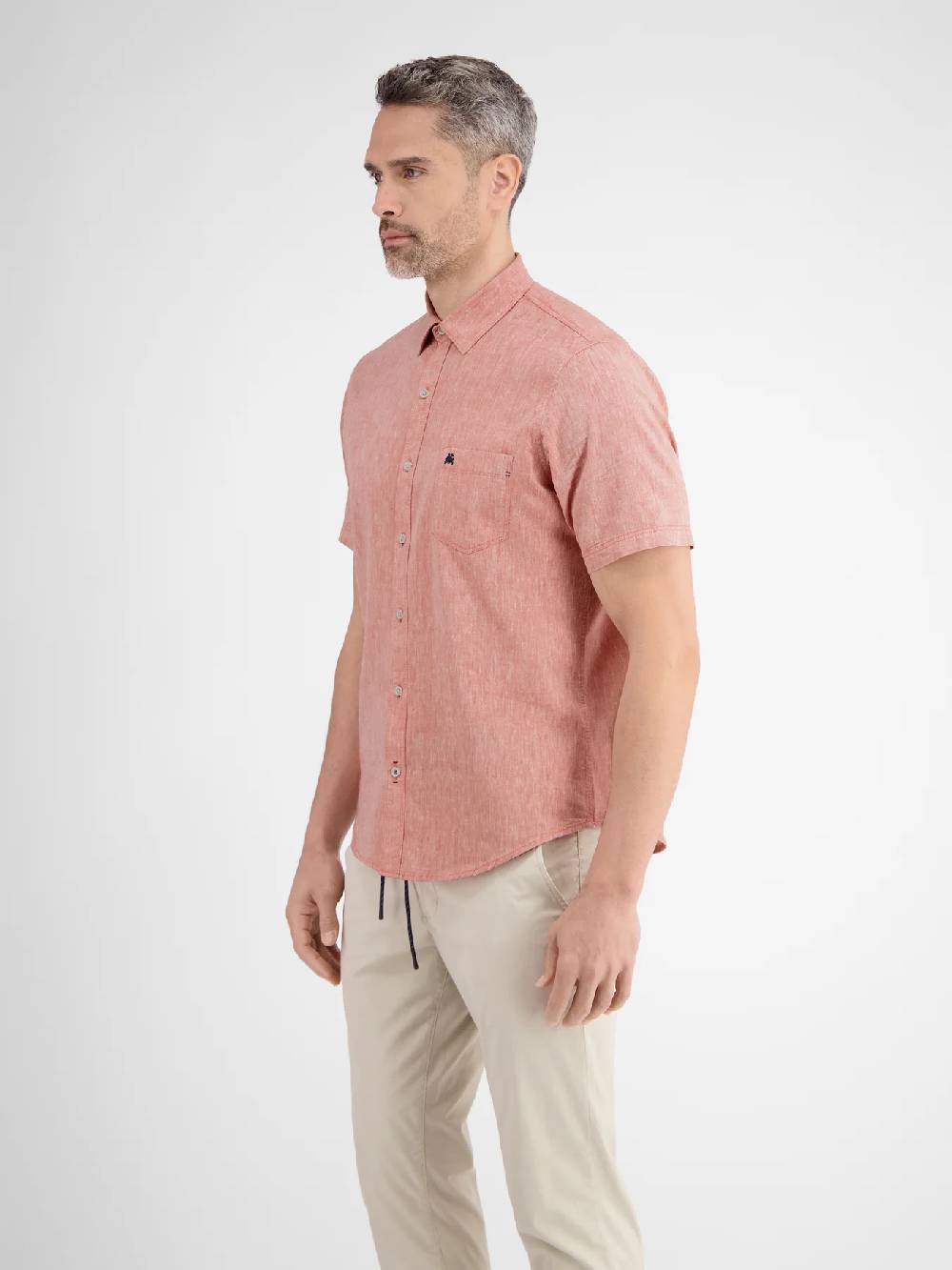 Lerros 2442010 CASUAL KATOENEN LINNEN OVERHEMD (327 DEEP CORAL RED) Räumungsverkauf