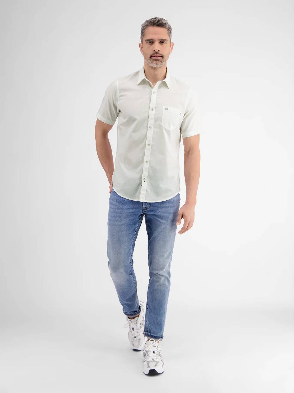 Lerros 2442010 CASUAL KATOENEN LINNEN OVERHEMD (100 WHITE) Kauf eins, bekomm eins gratis