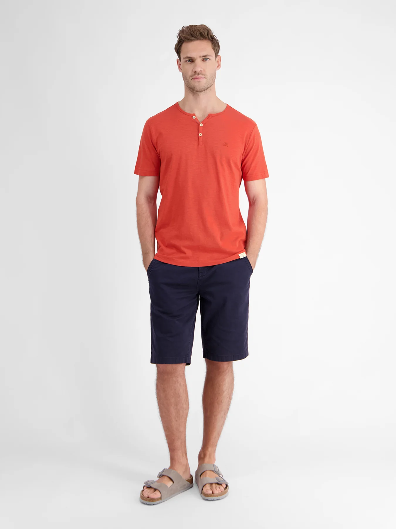 Lerros 2433908 BASIS HENLEY-SHIRT (327 DEEP CORAL RED) Riesige Ersparnisse