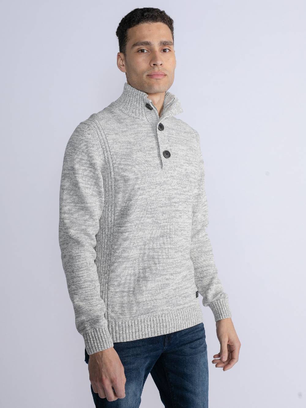 Petrol M-3030-Kwc206 - Men Knitwear Collar (0009 Antique White Melee) Jubiläumsangebot