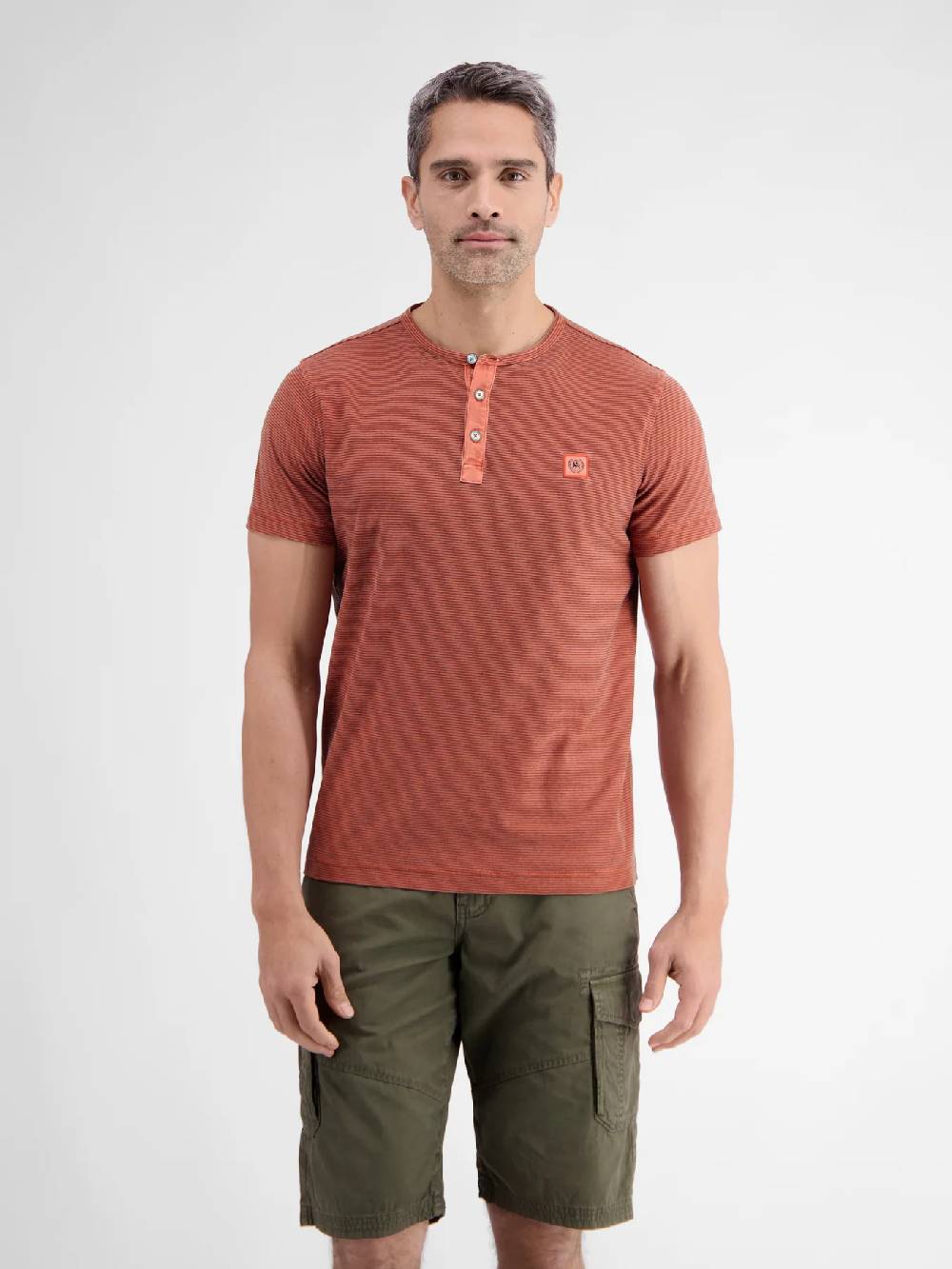 Lerros 2423910 GESTREEPT SERAFINO OVERHEMD (327 DEEP CORAL RED) 2025