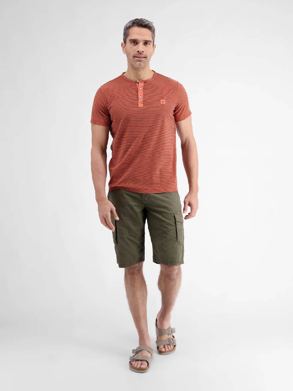 Lerros 2423910 GESTREEPT SERAFINO OVERHEMD (327 DEEP CORAL RED) 2025