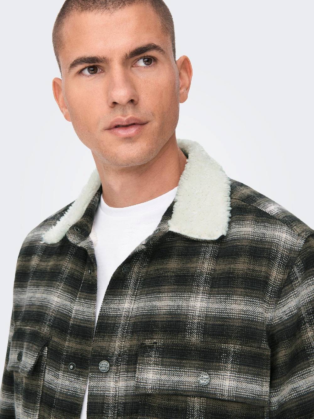 Only & Sons ONSBAZ OVR Teddy Check PKT Sjacket (192819 Canteen) Clearance-Verkauf