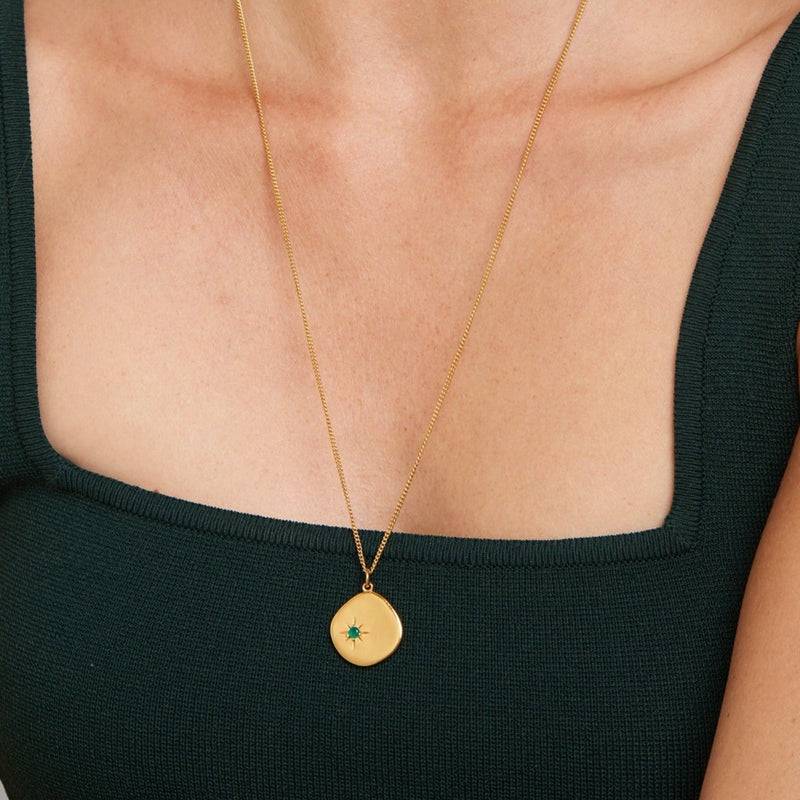 Mosuo Jewellery Geburtsstein Halskette Mai - Vermeil & Grüner Onyx Günstiger Verkauf