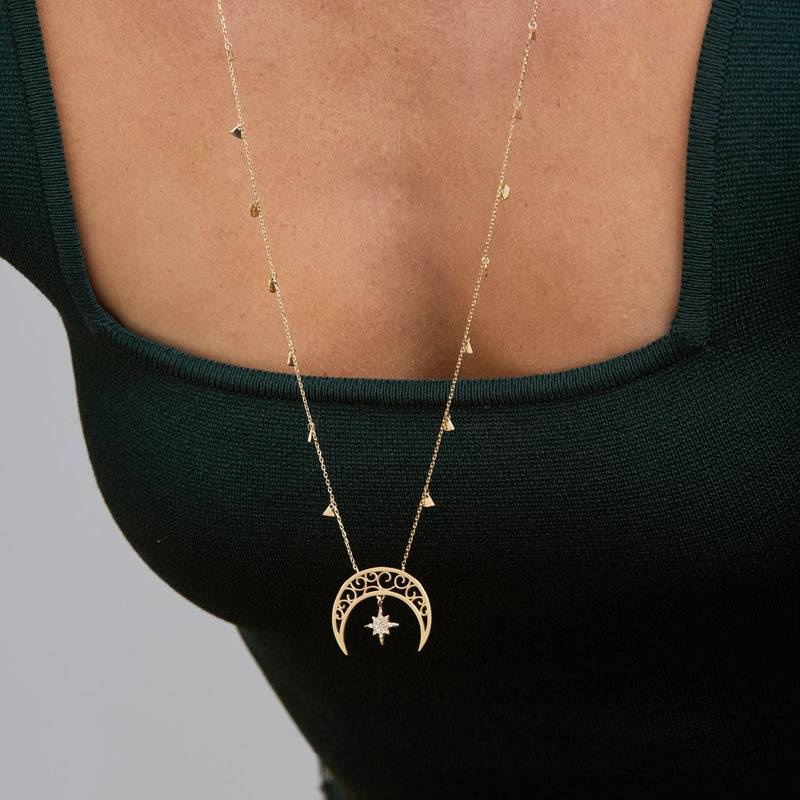Mosuo Jewellery Diamant Mond & Stern Halskette Letzte 3 Tage
