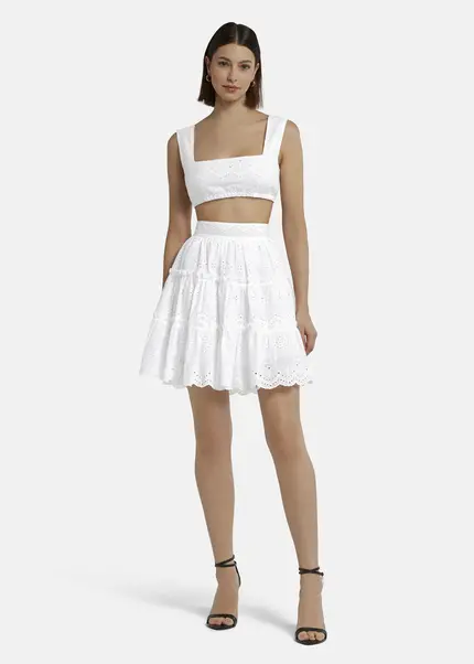 Nicowa Embroidered ruffle skirt - RALICINO in WHITEarticle number NC9A12601011E-004 Nur noch ein Tag übrig