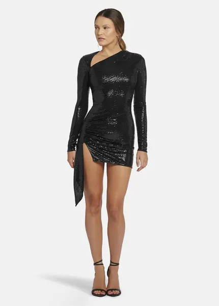 Nicowa Draped Sequin Mini Dress - ANILOWA in BLACKarticle number NC9A22909019E-002 Fabrik Onlineshop