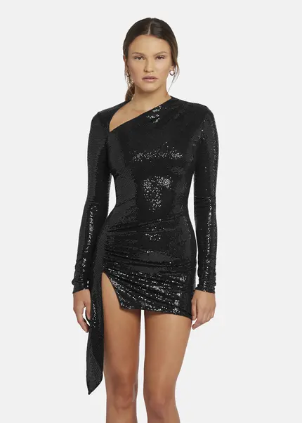 Nicowa Draped Sequin Mini Dress - ANILOWA in BLACKarticle number NC9A22909019E-002 Fabrik Onlineshop