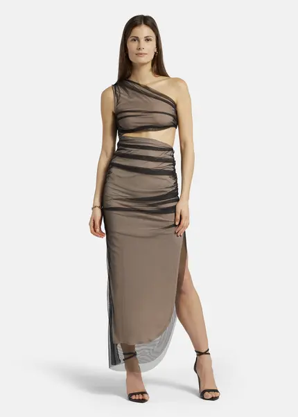 Nicowa Asymmetrical mesh dress - AWITO MAXI in Blackarticle number NC9A1401119E-002 Valentinstagsangebot
