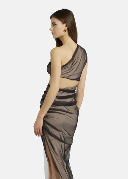 Nicowa Asymmetrical mesh dress - AWITO MAXI in Blackarticle number NC9A1401119E-002 Valentinstagsangebot
