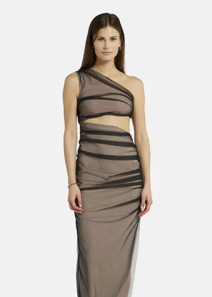 Nicowa Asymmetrical mesh dress - AWITO MAXI in Blackarticle number NC9A1401119E-002 Valentinstagsangebot