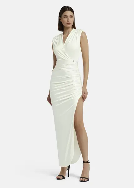 Nicowa Draped maxi dress in jersey - MICATE in WHITEarticle number NC9A1401611E-004 Neuheiten