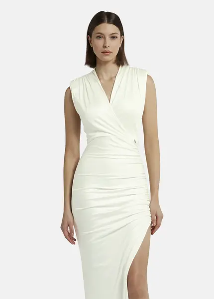 Nicowa Draped maxi dress in jersey - MICATE in WHITEarticle number NC9A1401611E-004 Neuheiten