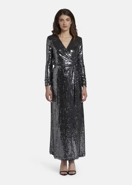Nicowa Maxi sequin wrap dress - MILOWA in SILVERarticle number NC8A22012031E-088 Begrenzte Freigabe