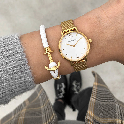 Paul Hewitt Ankerarmband Phrep Lite Gold Leder Weiß Muttertagsangebot