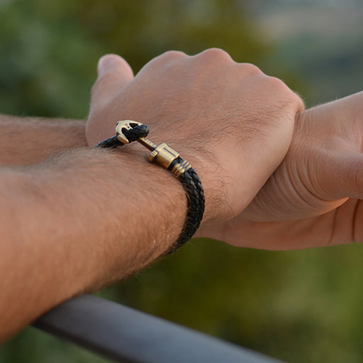 Paul Hewitt Ankerarmband Phrep Messing Leder Schwarz Heißer Verkauf