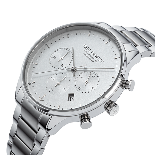 Paul Hewitt Chrono Uhr Silber Weiß 50% Rabatt mit kostenlosem Versand