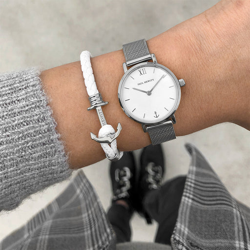 Paul Hewitt Ankerarmband Phrep Lite Silber Leder Weiß Schlussverkauf