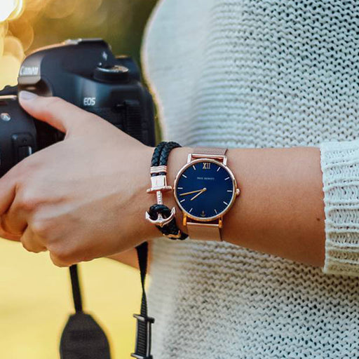 Paul Hewitt Ankerarmband Phrep Roségold Leder Marineblau Fabrikverkauf