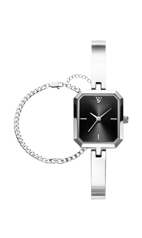 Paul Valentine Ethereal Watch & Curb Bracelet Set Silver Speichern exportieren