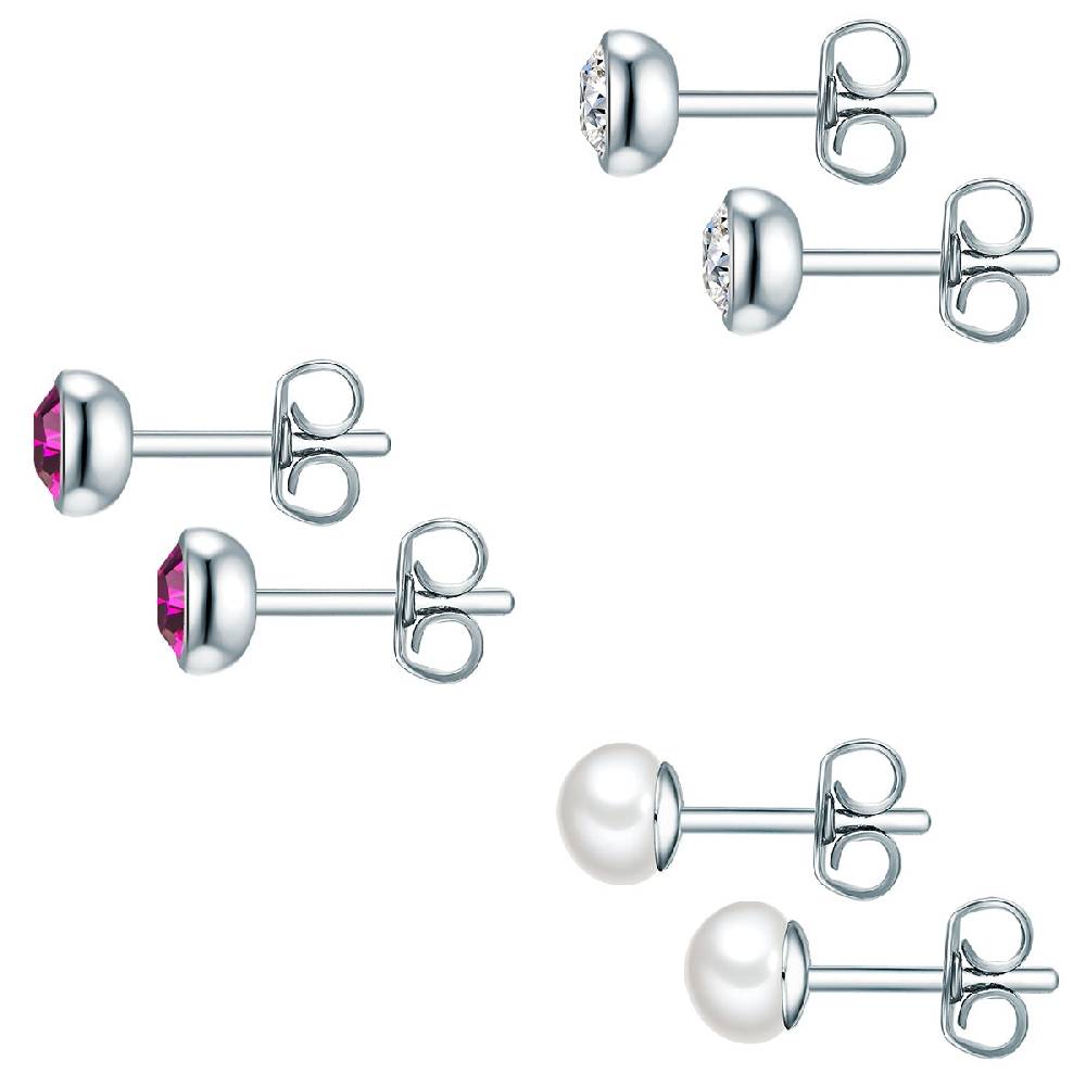 Rafaela Donata 3er Set Ohrstecker Sterling Silber Süßwasser-Zuchtperle weiß verziert mit Kristallen von Swarovski® Limitierter Zeitrabatt
