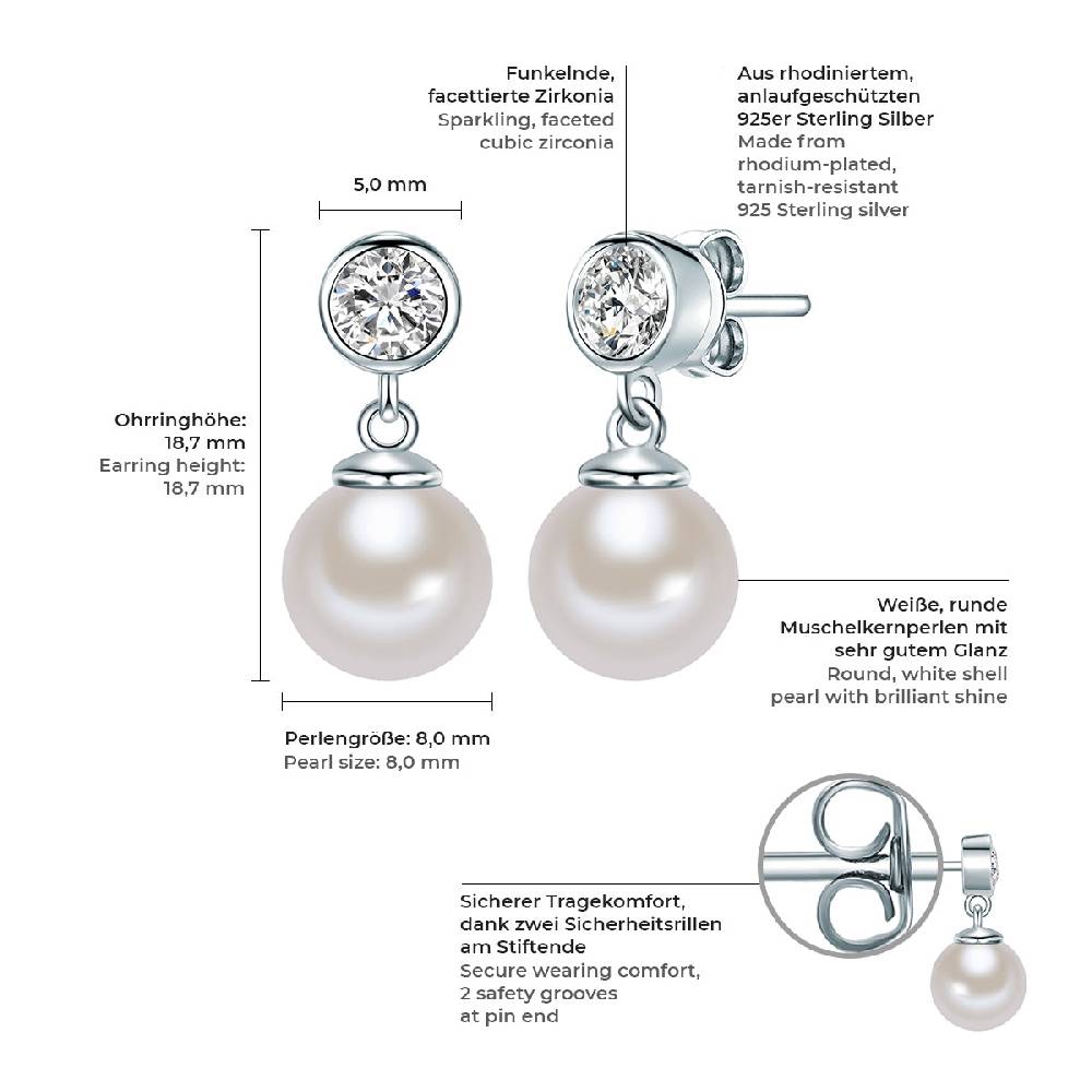Rafaela Donata Ohrstecker Sterling Silber Südsee-Muschelkernperle weiß Zirkonia weiß Super Sparpreis
