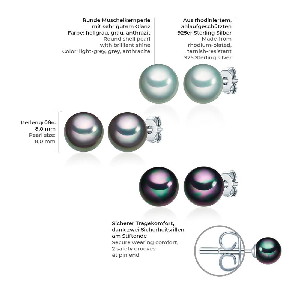 Rafaela Donata 3er Set Ohrstecker Sterling Silber Muschelkernperle multicolor Bestseller