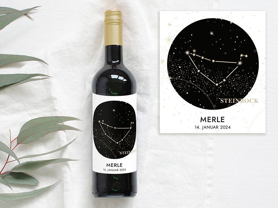 Renna Deluxe Personalisiertes Weinlabel mit Sternzeichen als Geschenk Letzte 3 Tage