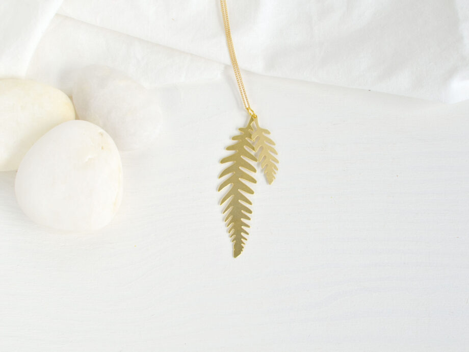 Renna Deluxe Lange goldene Kette mit Farn Fabrikverkauf