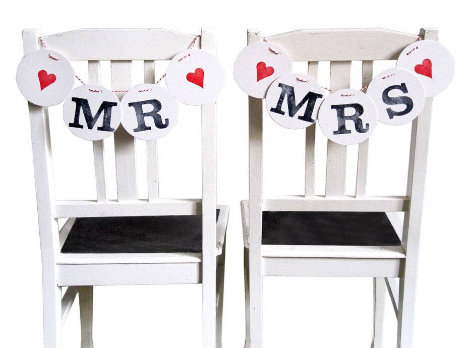Renna Deluxe MR & MRS Stuhldeko Girlanden zur Hochzeit 50% Rabatt für begrenzte Zeit