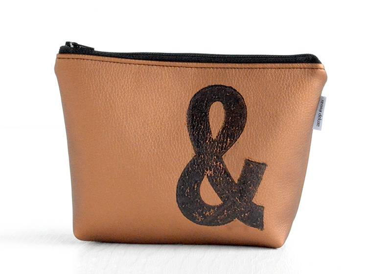 Renna Deluxe Kosmetiktasche Metallic BRONZE mit Buchstabe / vegan Jubiläumsangebot