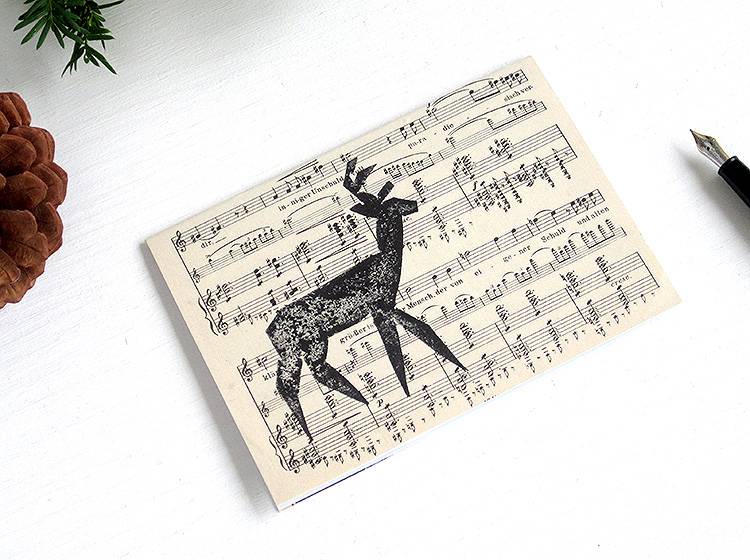 Renna Deluxe Klappkarte mit Hirsch auf Notenpapier Auslauf