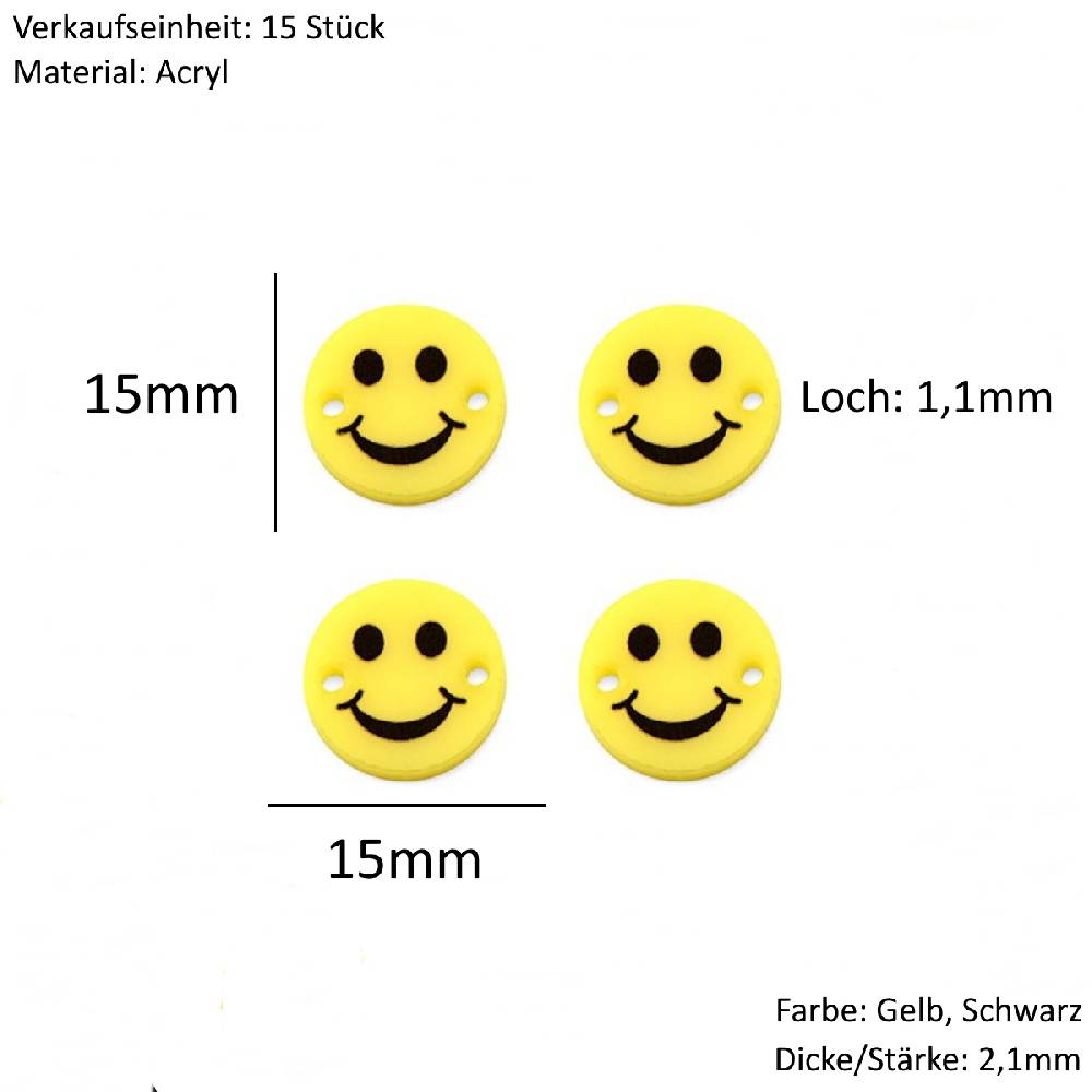 Sadingo Schmuckverbinder Smiley | 15 Stück, 15mm Nur für heute