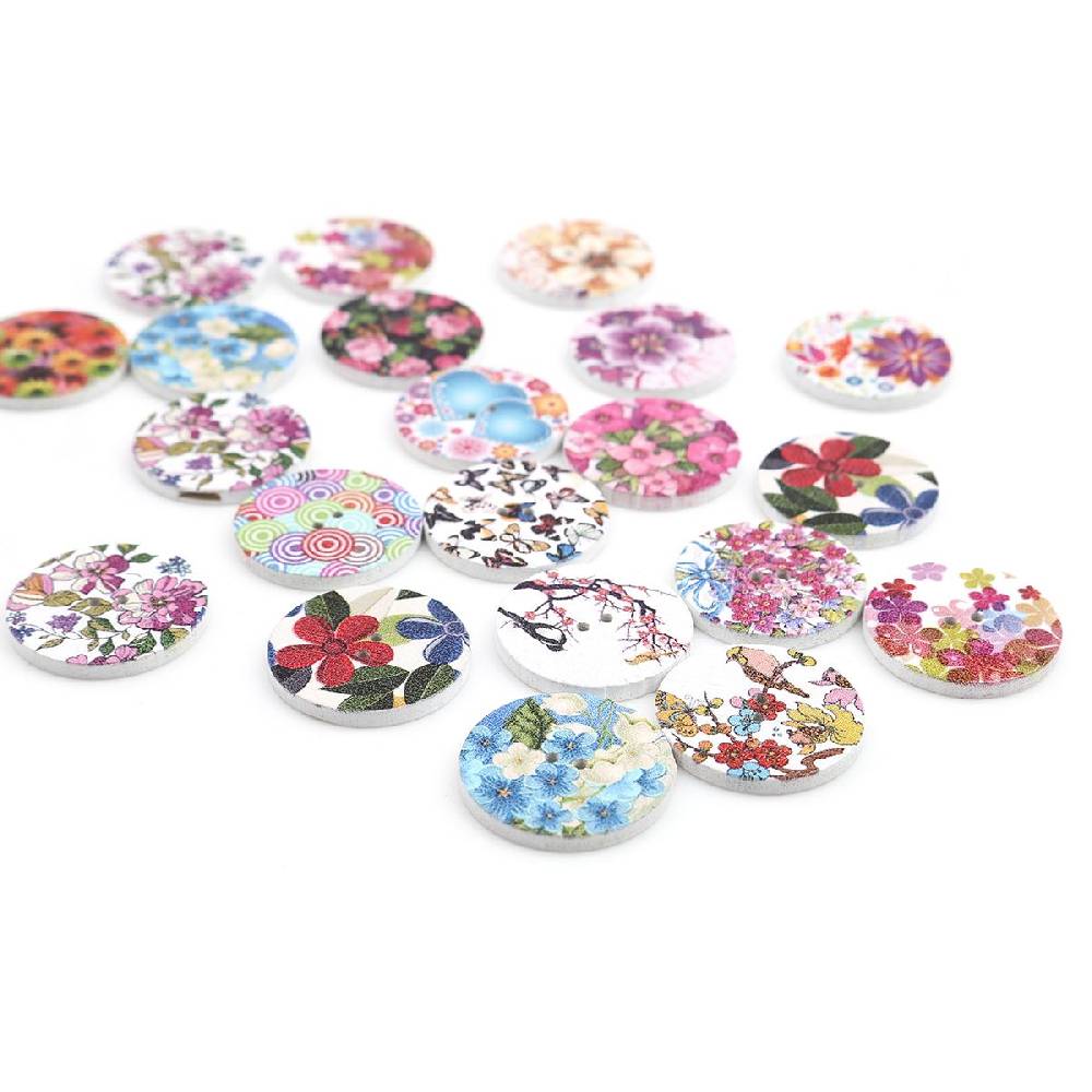 Sadingo Holzknöpfe Blumen Mix - 100 Stück - 25 mm online sichern Fabrikladen