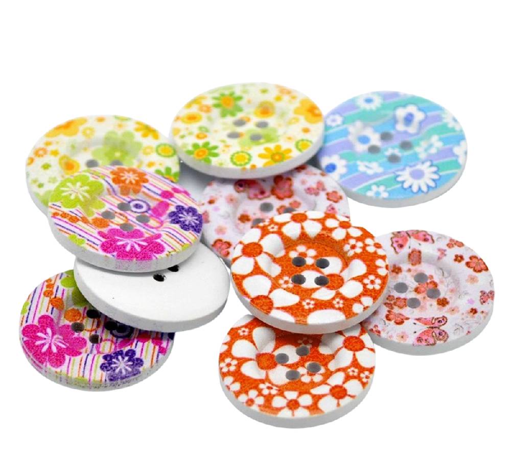 Sadingo Holzknöpfe Blumen Mix | 90 Stk. verschiedene Größen im Angebot