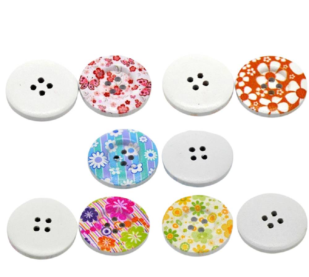 Sadingo Holzknöpfe Blumen Mix | 90 Stk. verschiedene Größen im Angebot
