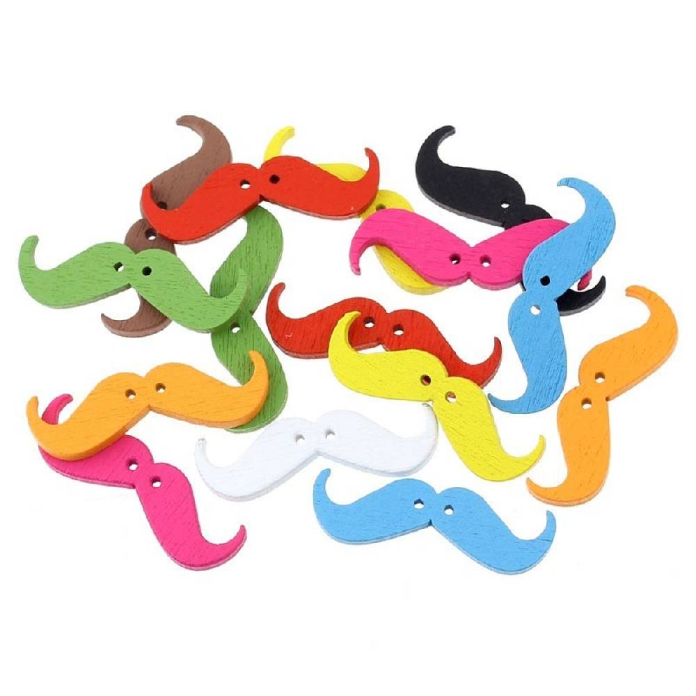 Sadingo Holzknöpfe Moustache, Bart - 50 Stk. - 35 x 11 mm Fabrikpreis