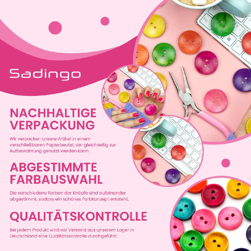 Sadingo Holzknöpfe zum aufnähen, 50 Stück-Ø 3 cm, bunter Mix Black Friday
