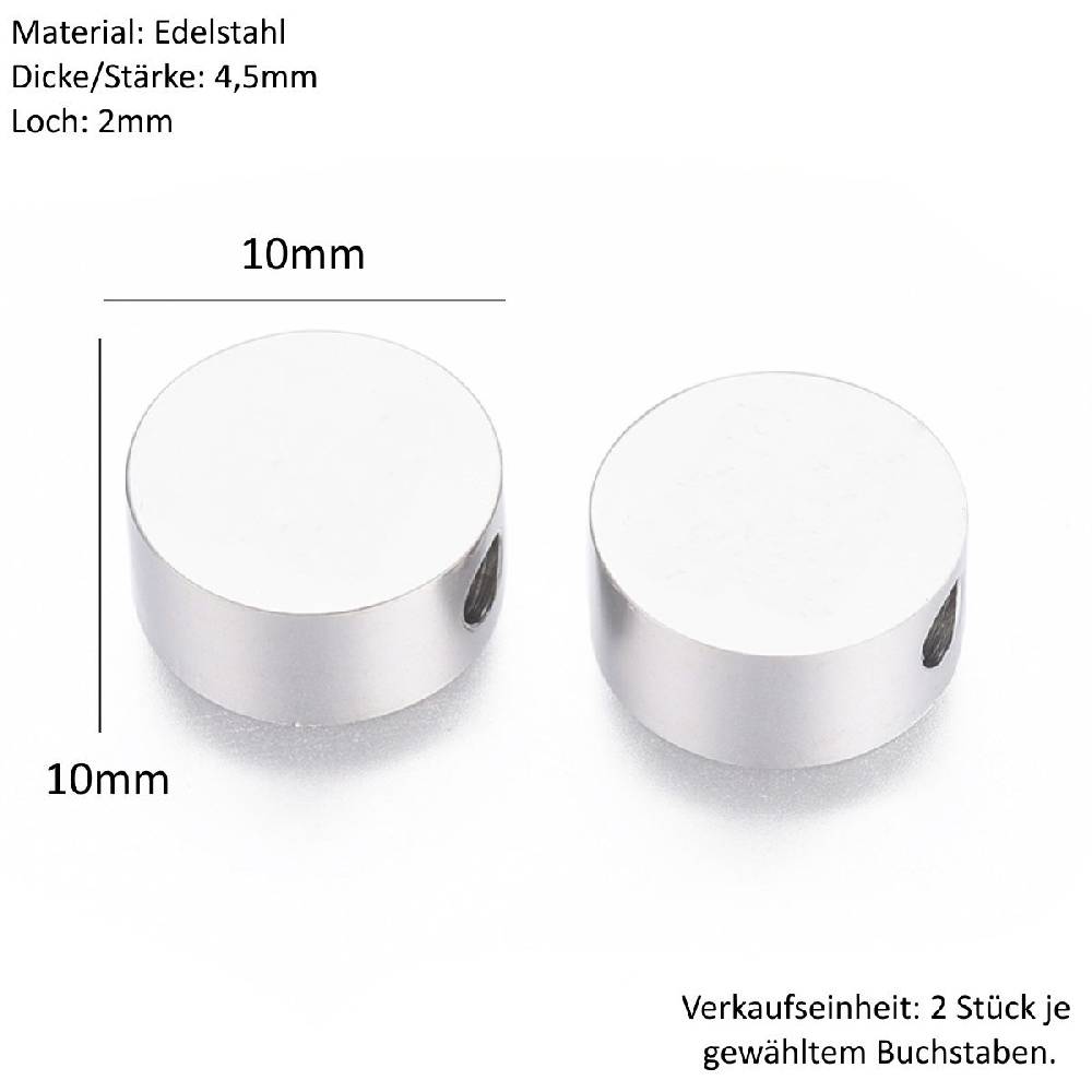Sadingo Buchstabenperlen Edelstahl 2 Stück 10mm, Buchstabe wählbar Kostenlose Rückgabe