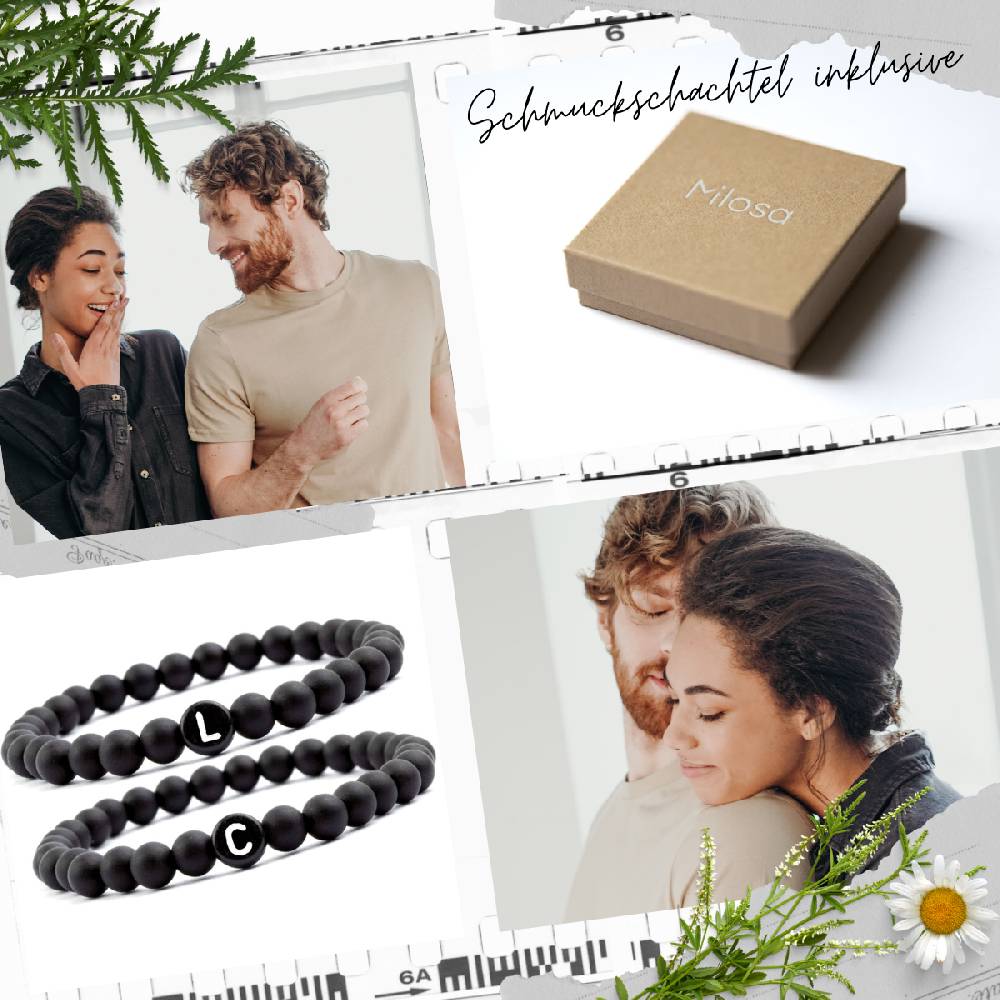 Sadingo Partnerarmband-Set aus schwarzen Acrylperlen Top Angebot