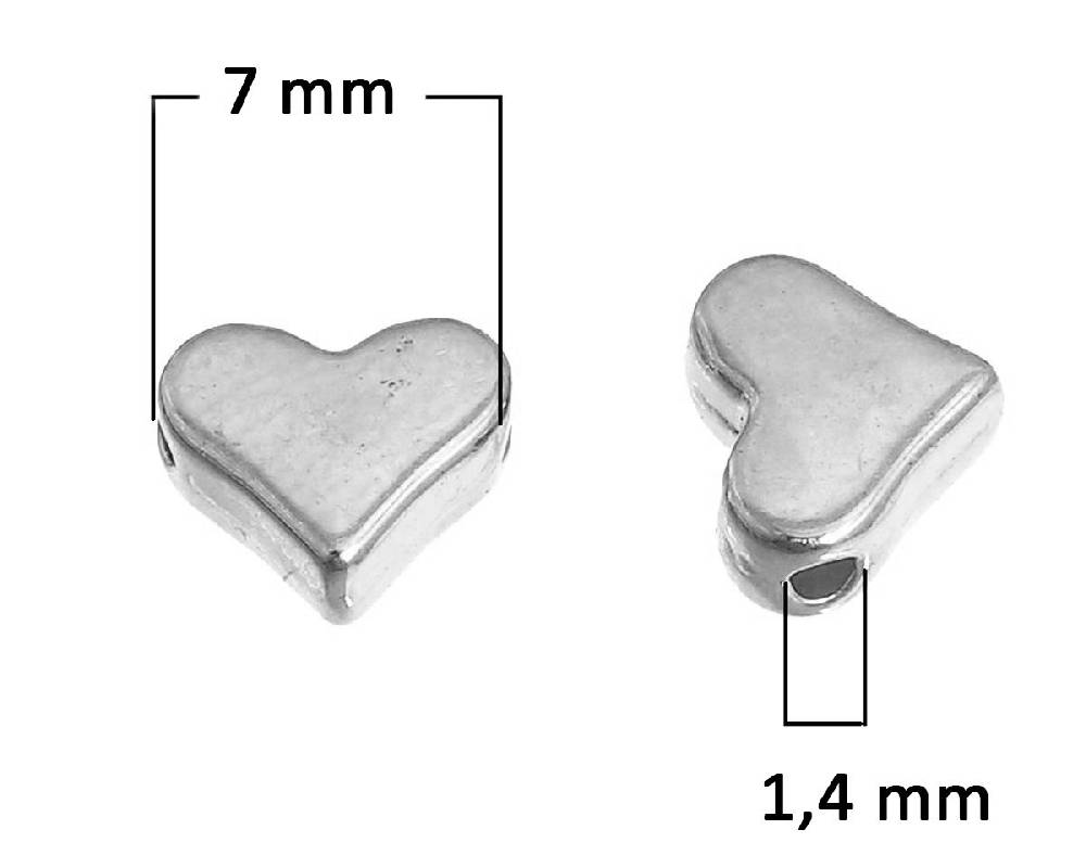 Sadingo Metallperlen | 100 Stück 7x6mm, Herzperlen in silber aus Metall, versilbert Riesige Ersparnisse