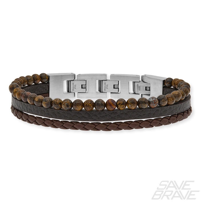 Save Brave Armband Tyler aus Leder & Onyxperlen Großer Ausverkauf